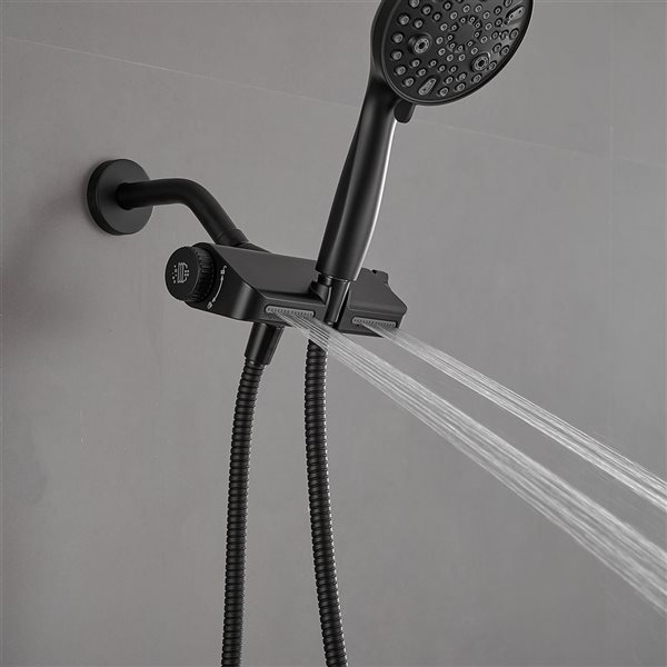 BWE 6-Spray 4.3 in. Wall Mount Handheld Shower Head with Extra Long Stainless Steel Hose in Black