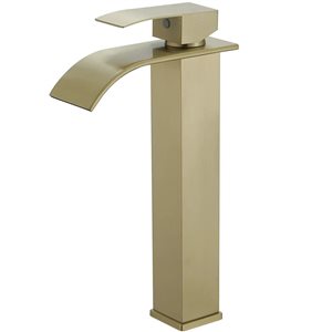 BWE Waterfall Single Hole Single Handle Bathroom Vessel Sink Faucet with Supply Hose in Brushed Gold