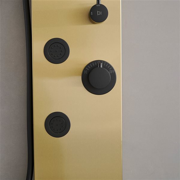 BWE 5-Jet Rainfall Shower Panel System with Rainfall Waterfall Shower Head and Shower Wand in Black Gold