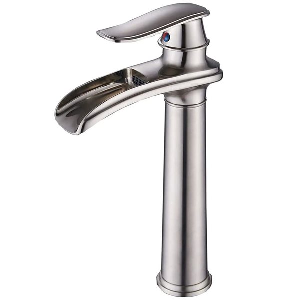 BWE Waterfall Tall Spout Single Hole Single Handle Vessel Sink Faucet in Brushed Nickel