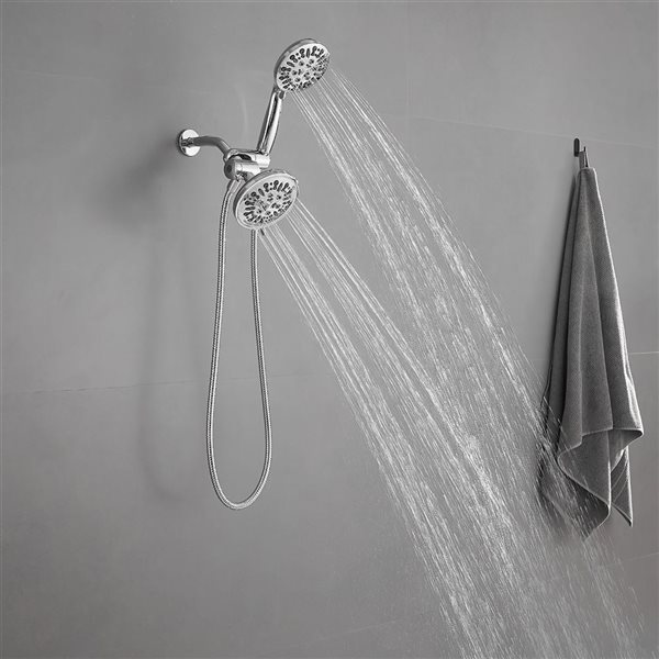 BWE 9-spray 5.5 in. Dual Shower Head and Handheld Shower Head with Stainless Steel Hose in Chrome