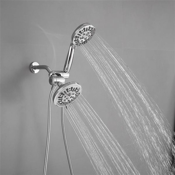 BWE 9-spray 5.5 in. Dual Shower Head and Handheld Shower Head with Stainless Steel Hose in Chrome