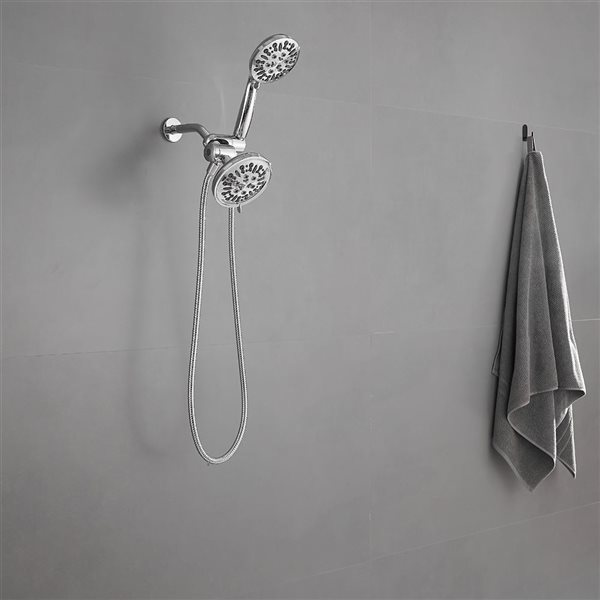 BWE 9-spray 5.5 in. Dual Shower Head and Handheld Shower Head with Stainless Steel Hose in Chrome