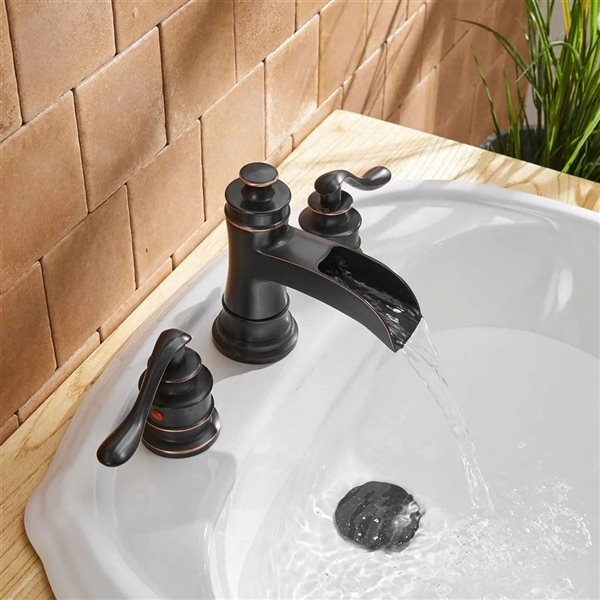 BWE 8 inch Waterfall Widespread 2-Handle Bathroom Faucet with Drain Assembly in Oil Rubbed Bronze