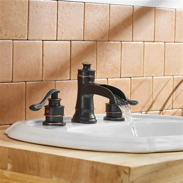 BWE 8 inch Waterfall Widespread 2-Handle Bathroom Faucet with Drain Assembly in Oil Rubbed Bronze