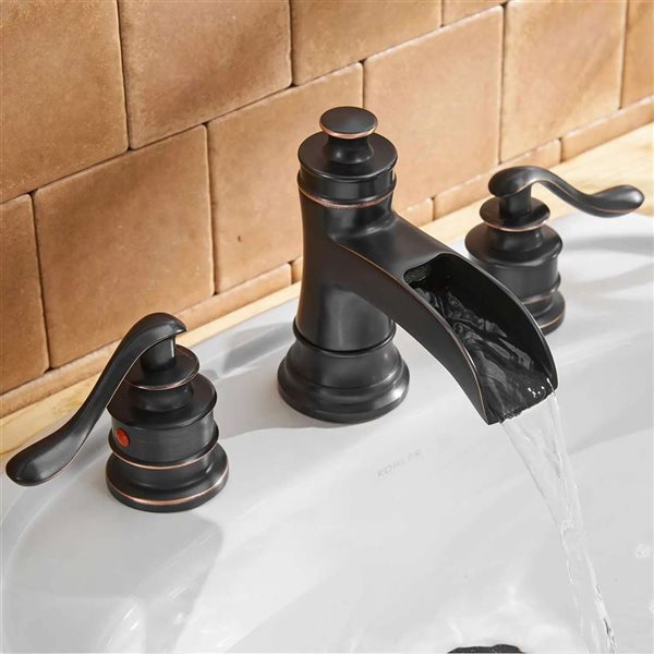 BWE 8 inch Waterfall Widespread 2-Handle Bathroom Faucet with Drain Assembly in Oil Rubbed Bronze