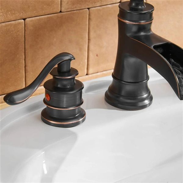 BWE 8 inch Waterfall Widespread 2-Handle Bathroom Faucet with Drain Assembly in Oil Rubbed Bronze