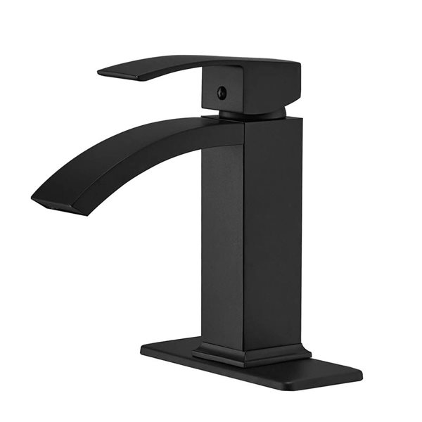 BWE Waterfall Single Hole Single-Handle Bathroom Sink Faucet with Pop-up Drain Assembly in Matte Black