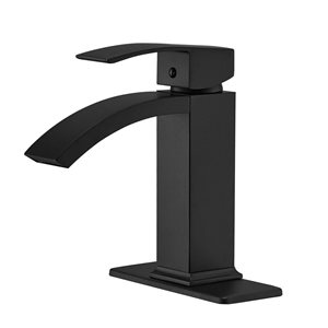 BWE Waterfall Single Hole Single-Handle Bathroom Sink Faucet with Pop-up Drain Assembly in Matte Black