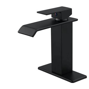 BWE 6004 Waterfall Single Hole Single-Handle Low-Arc Bathroom Faucet with Drain Assembly in Matte Black