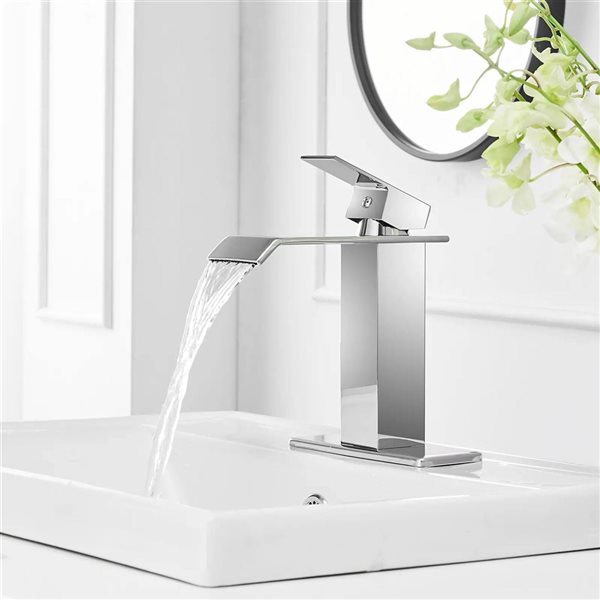 BWE Waterfall Single Hole Single-Handle Bathroom Faucet with Pop-up Drain Assembly in Polished Chrome