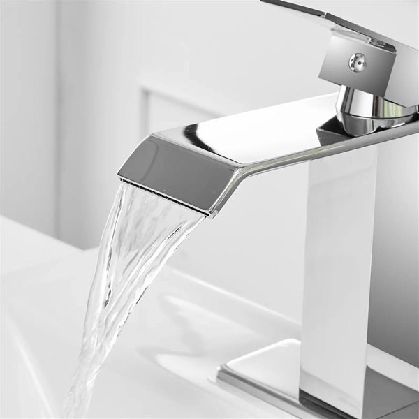 BWE Waterfall Single Hole Single-Handle Bathroom Faucet with Pop-up Drain Assembly in Polished Chrome