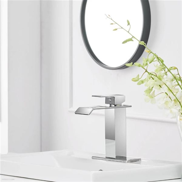 BWE Waterfall Single Hole Single-Handle Bathroom Faucet with Pop-up Drain Assembly in Polished Chrome