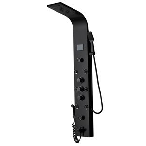 BWE 8-Jet Rainfall Shower Panel System with Rainfall Waterfall Shower Head and Shower Wand in Black