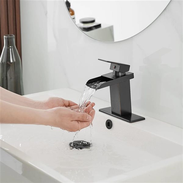 BWE Waterfall Single Hole Single-Handle Bathroom Faucet With Pop-up Drain Assembly in Oil Rubbed Bronze