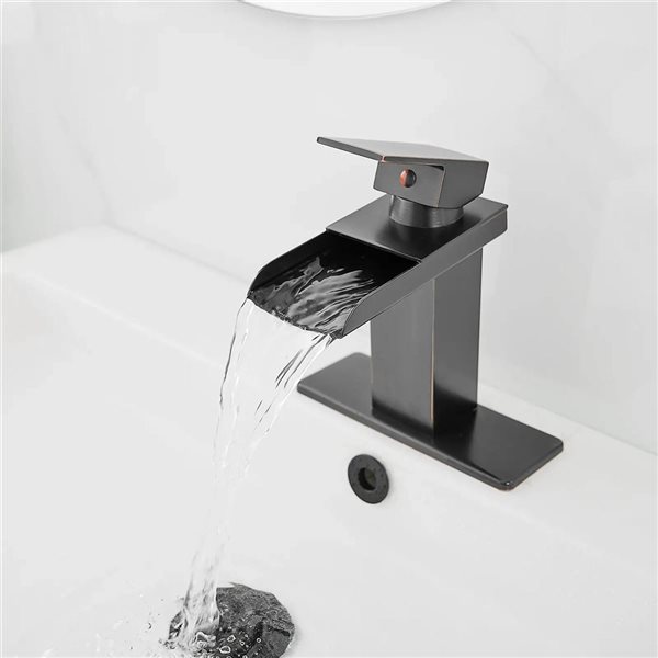 BWE Waterfall Single Hole Single-Handle Bathroom Faucet With Pop-up Drain Assembly in Oil Rubbed Bronze