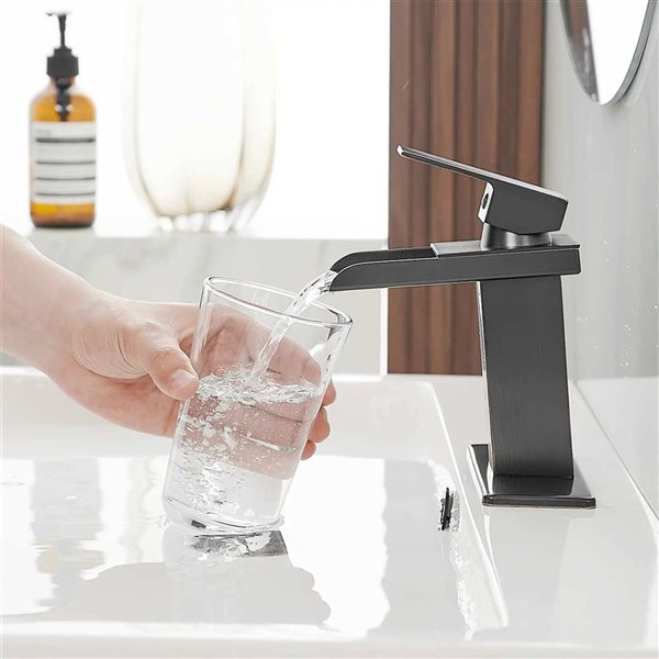 BWE Waterfall Single Hole Single-Handle Bathroom Faucet With Pop-up Drain Assembly in Oil Rubbed Bronze