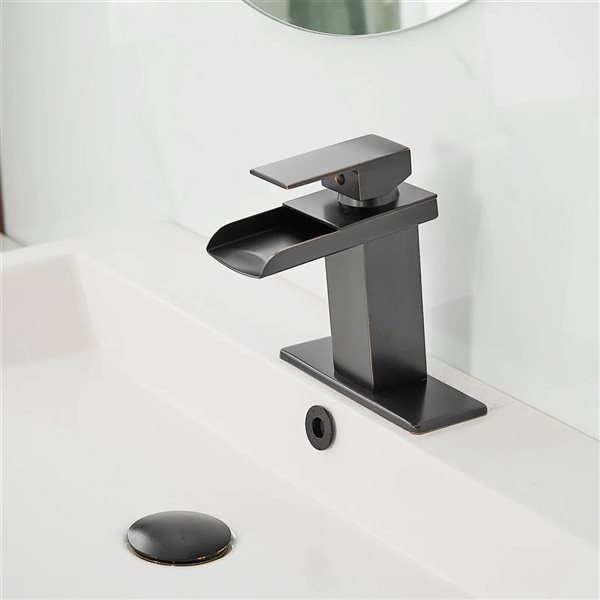 BWE Waterfall Single Hole Single-Handle Bathroom Faucet With Pop-up Drain Assembly in Oil Rubbed Bronze