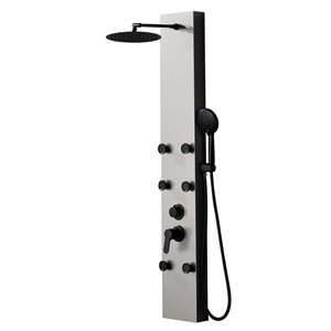 BWE 6-Jet Shower Panel Tower System with Rainfall Waterfall Shower Head and Shower Wand in Black Nickel