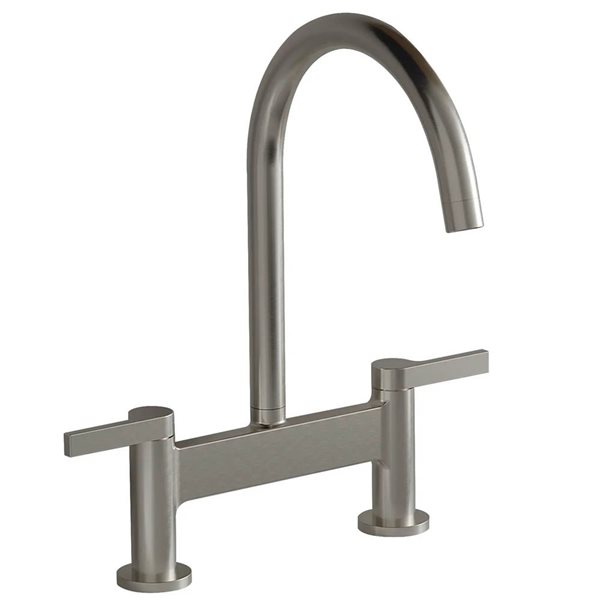 BWE Modern Double Handle 2 Holes Deck Mount Bridge Kitchen Faucet With 360°Spout Sink Faucet In Nickel