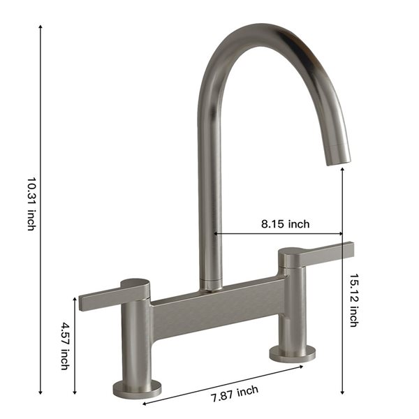 BWE Modern Double Handle 2 Holes Deck Mount Bridge Kitchen Faucet With 360°Spout Sink Faucet In Nickel