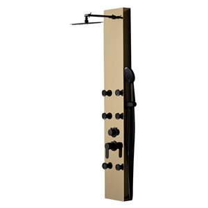 BWE 6-Jet Shower Panel Tower System with Rainfall Waterfall Shower Head and Shower Wand in Black Gold