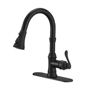 BWE 4551 Single-Handle Pull-Down Sprayer 3 Spray High Arc Kitchen Faucet with Deck Plate in Matte Black