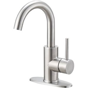 BWE Single Hole Single-Handle High Arc Bathroom Faucet with Swivel Spout in Stainless Steel