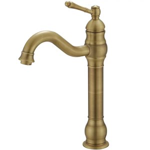 BWE Single Handle Single Hole Vessel Sink Faucet with 360° Swivel Spout in Antique Brass