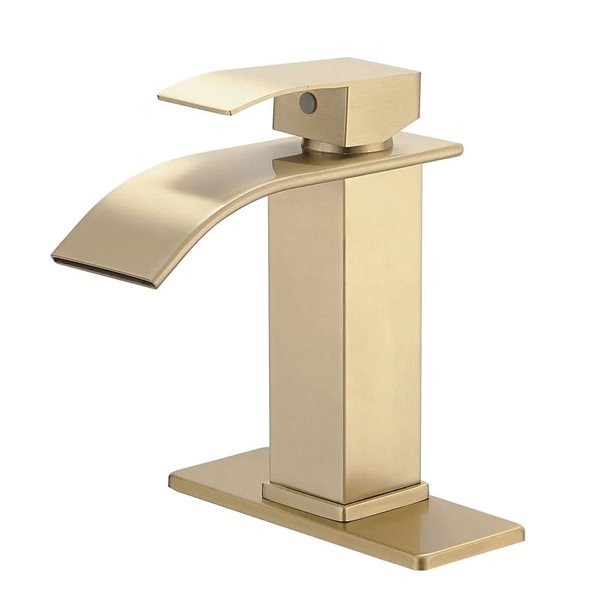 BWE Waterfall Single Handle Single Hole Bathroom Faucet Bathroom Vanity Sink Faucet in Brushed Gold