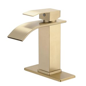 BWE Waterfall Single Handle Single Hole Bathroom Faucet Bathroom Vanity Sink Faucet in Brushed Gold