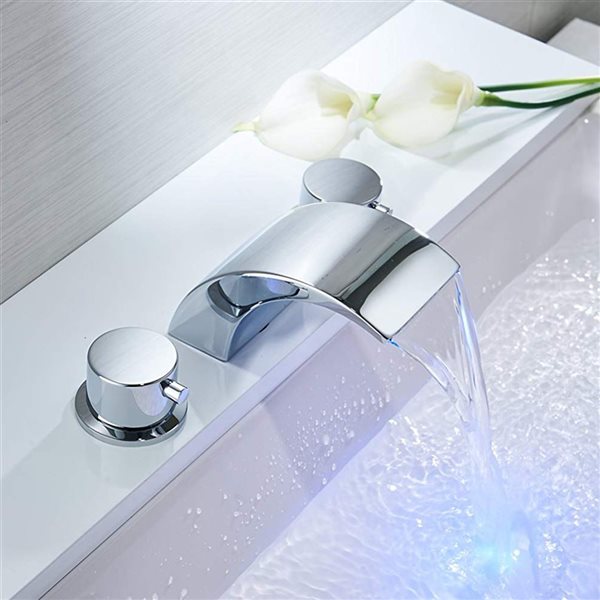 BWE 8 in. Widespread 2-Handle Bathroom Faucet With Led Light And Pop Up Drain in Polished Chrome