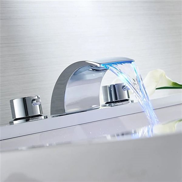 BWE 8 in. Widespread 2-Handle Bathroom Faucet With Led Light And Pop Up Drain in Polished Chrome