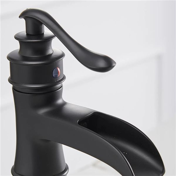 BWE Waterfall Single Hole Single-Handle Vessel Bathroom Faucet with Drain Assembly in Matte Black