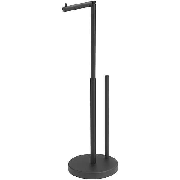 BWE Bathroom Freestanding Toilet Paper Holder Stand with Reserver in Matte Black