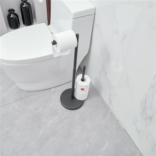 BWE Bathroom Freestanding Toilet Paper Holder Stand with Reserver in Matte Black