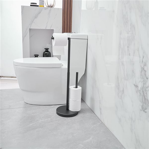 BWE Bathroom Freestanding Toilet Paper Holder Stand with Reserver in Matte Black