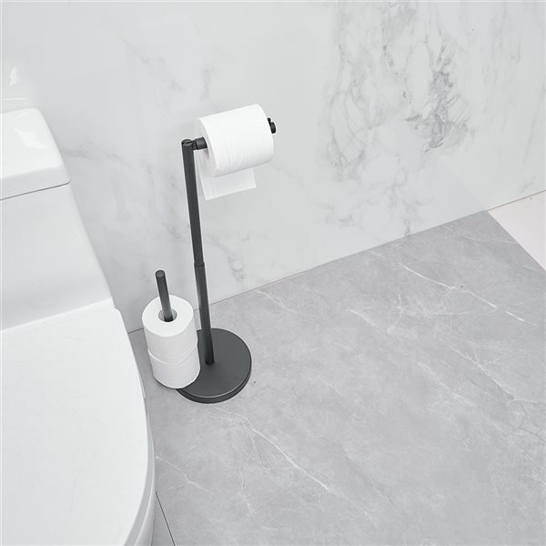 BWE Bathroom Freestanding Toilet Paper Holder Stand with Reserver in Matte Black