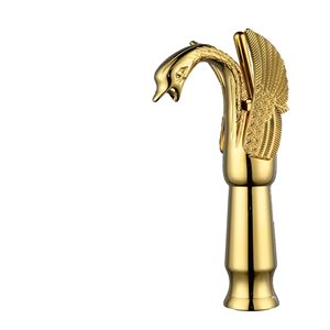 BWE Swan Single Hole Single Handle Bathroom Vessel Sink Faucet with Pop Up Drain in Polished Gold