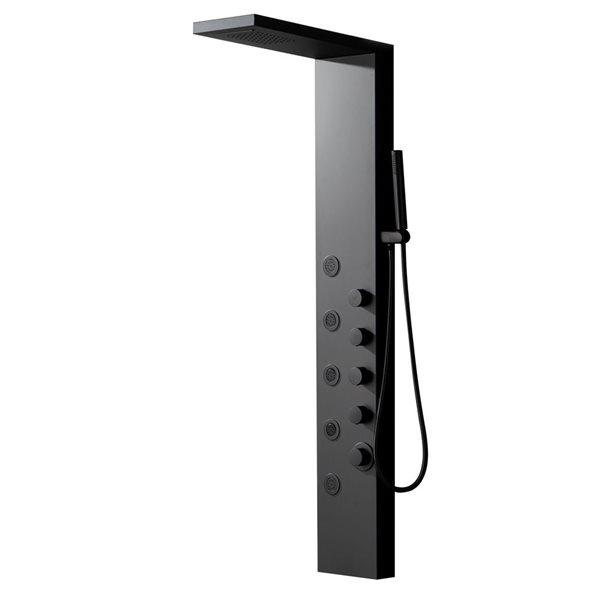 BWE 5-Jet Shower Panel Tower System with Rainfall Waterfall Shower Head and Shower Wand in Black
