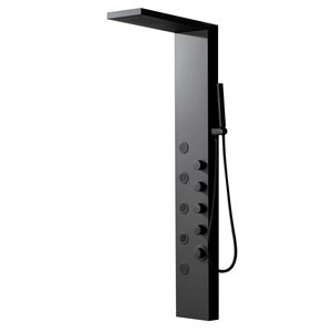 BWE 5-Jet Shower Panel Tower System with Rainfall Waterfall Shower Head and Shower Wand in Black