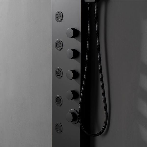 BWE 5-Jet Shower Panel Tower System with Rainfall Waterfall Shower Head and Shower Wand in Black