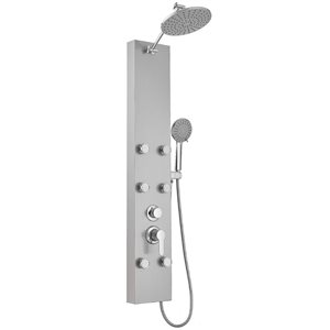 BWE 6-Jet Shower Tower Shower Panel System with Rainfall Waterfall Shower Head in Chrome Nickel