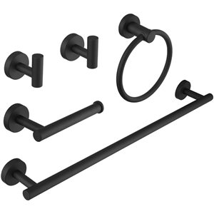 BWE 5-Piece Bath Hardware Set with Towel Bar Hook Toilet Paper Holder and Towel Ring in Matte Black