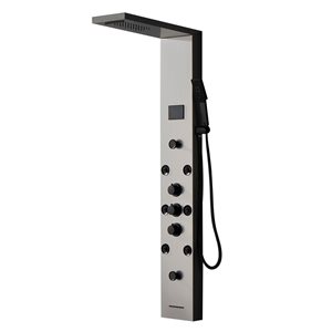 BWE 8-Jet Shower Panel System with Rainfall Waterfall Shower Head,Shower Wand,LED Light in Black Nickel