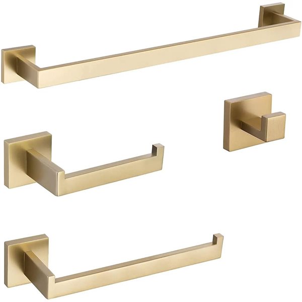 BWE 4-Piece Bath Hardware Set  Towel Bar Towel Holder Toilet Paper Holder Towel Hook  in Brushed Gold