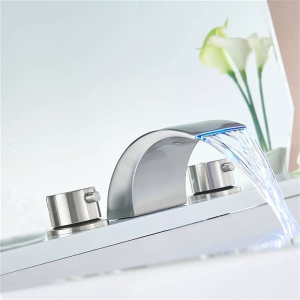 BWE 8 in. Widespread 2-Handle Bathroom Faucet With Led Light And Pop Up Drain in Brushed Nickel