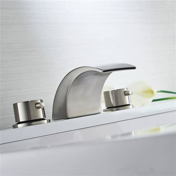 BWE 8 in. Widespread 2-Handle Bathroom Faucet With Led Light And Pop Up Drain in Brushed Nickel