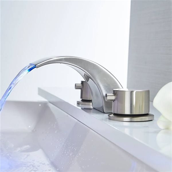 BWE 8 in. Widespread 2-Handle Bathroom Faucet With Led Light And Pop Up Drain in Brushed Nickel