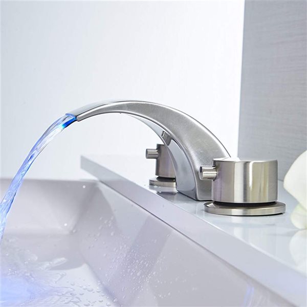 BWE 8 in. Widespread 2-Handle Bathroom Faucet With Led Light And Pop Up Drain in Brushed Nickel